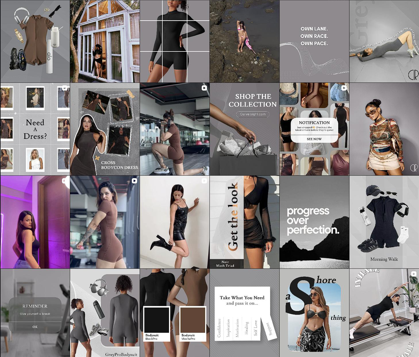 Curve It Right social content system — 18-post Instagram grid